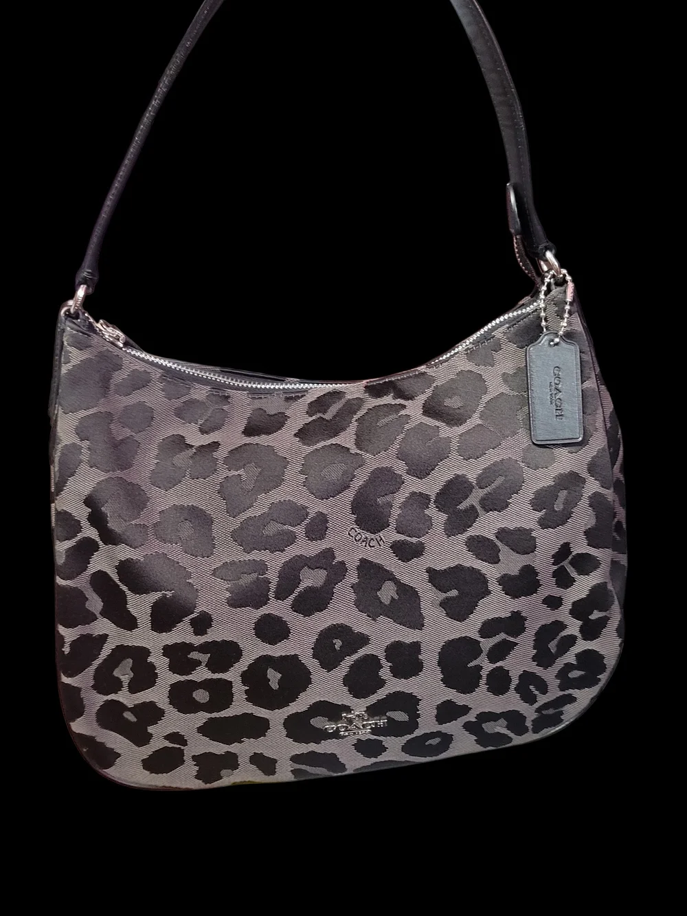 Coach Leopard-Print Shoulder Bag in Gray and Black - Picture 1 of 9